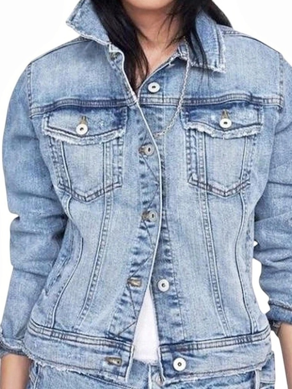 ZARA Distressed Light Wash Denim Jacket Size Medium